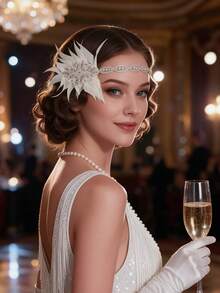 1PC 1920s Flapper Headband Water Brick Rhinestone Vintage Headpiece For Roaring 20s Gatsby Party Masquerade Carnival - A - View 2