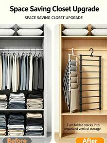 7-Bar Multi-Function Pants Rack, Available In Black And White. 7 Independent Hanging Bars Can Simultaneously Store Multiple Pants, Scarves, Shawls, Leggings, Fully Utilizing Vertical Closet Space, Eliminating Clothing Piles And Wrinkles, Significantly Saving Closet Storage Space. Fits Most Closet Hanging Rods, Convenient And Quick Access To Clothing. Smooth Edge Protection Treatment, Resistant To Snagging And Scratching Fabrics, Stable Load-Bearing And Deformation-Resistant. - Multicolor - View 2