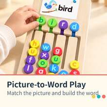 Wooden Spelling & Color Matching Board, Montessori Alphabet Word Building Toy With Flip Cards, Preschool Learning Gift - Multicolor - View 5