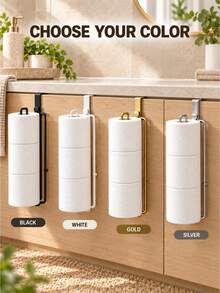 Toilet Tissue Holders, No Drilling Design, Black, White, Gold, Silver Wall Mounted Bathroom Storage Organizer, Kitchen Cabinet, Laundry Room, Small Space Hanging Rack, Home Decoration, Relaxing Atmosphere - Multicolor - View 3