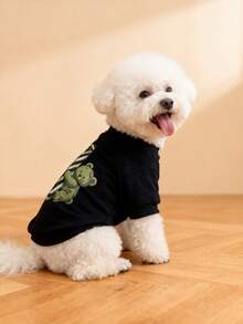LUCKIE PAL 1pc Halloween Zombie Bear Pattern Pet Hoodie, College Style, Physical Flea Prevention, Reduced Shedding, Insulated & Breathable, Dog T-Shirt Suitable For Large And Small Dogs And Cats, Indoor And Outdoor - Black - View 6
