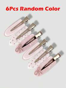 1/3/6pcs Cute Sweet Style Pink Seamless Crocodile Hair Clips, Gentle Girl Style Floral Polka Dot Side Bangs Clips, Rhinestone Bow Hair Clips For Women - Pink - View 13