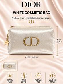 Dior White Makeup Bag, 24cm*16cm, Single Piece, Pearlescent Texture, Spacious, For Daily And Travel Cosmetic Storage - White - View 4
