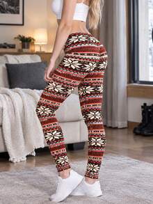 Women's Comfortable Jacquard Leggings, Autumn/Winter - Multicolor - View 1