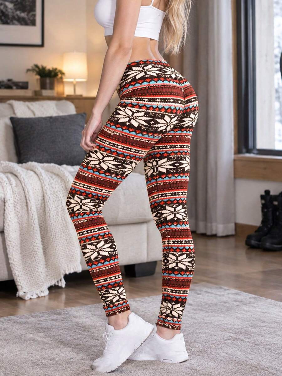 Women's Comfortable Jacquard Leggings, Autumn/Winter - Multicolor - View 1