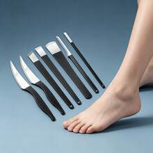 7pcs Foot Care Scraping Tool Set, Suitable For Daily Foot Sole And Heel Dead Skin Removal, Scraping Foot Sole Hard Callus And Old Skin, Black Handle Anti-Slip Design, Suitable For Home And Travel - Black - View 2