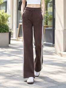 Adidas Celana Panjang Olahraga Wanita MS KN PNT Celana Rajut Tali Serut Kasual Kaki Lurus KB7588 - Cokelat tua - View 2