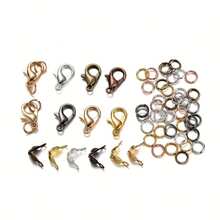 80pcs Lobster Clasp/Bag Clasp/Jump Ring Combination Set, Includes 20pcs Lobster Clasp, 20pcs Bag Clasp And 40pcs Jump Ring, Suitable For Jewelry Making, Beading, Spacer Connector, Necklace Closure - Lobster Clasp & Button & Jump Ring - View 1