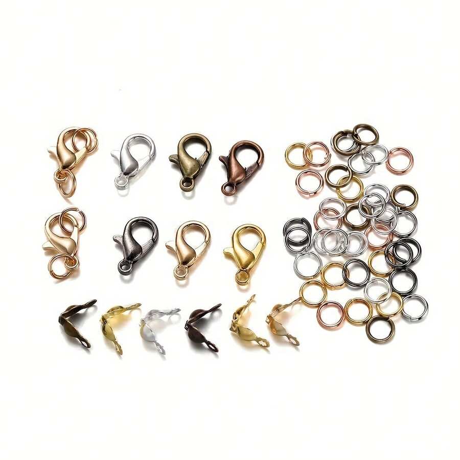 80pcs Lobster Clasp/Bag Clasp/Jump Ring Combination Set, Includes 20pcs Lobster Clasp, 20pcs Bag Clasp And 40pcs Jump Ring, Suitable For Jewelry Making, Beading, Spacer Connector, Necklace Closure - Lobster Clasp & Button & Jump Ring - View 1