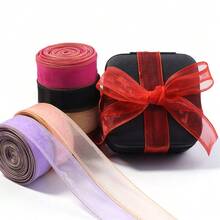 5 Yards/Roll Double Gold Edge Tulle Ribbon, 2.5cm Wide Transparent Thin Gauze Ribbon, Floral Gift Packaging DIY Bow Material, Suitable For Hair Accessory Making, Scrapbook Decoration, Christmas Wedding Birthday Party Decoration - Multicolor - View 4