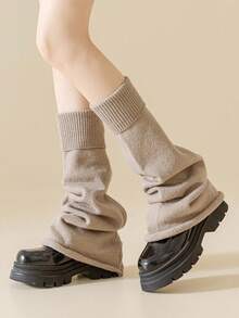 chuanwa(2) 1 Pair Women Solid Color Ribbed Top Knit Leg Warmers, Slouchy Flare Stacked Leg Socks, Y2K JK Leg Covers Fit Loafers - Multicolor - View 2