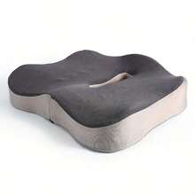 1pc Memory Foam Seat Cushion, Ergonomic Design With Center Groove, Suitable For Long-Term Sitting In Office, Home Or Car - Grey - View 5