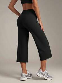 Celana Capri Wanita Hitam Pinggang Tinggi Pengontrol Perut, Potongan Lebar, Pembentuk Kompresi, Desain Pengangkat Bokong, Cocok untuk Yoga dan Pilates, Kostum Halloween, Pakaian Bandara, Pakaian Musim Gugur/Dingin - Hitam - View 3