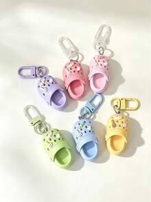 5pcs Colorful Mini Slipper-Shaped Keychains, Creative Resin Colorful Mini Clog Keychain Set, Available In Multiple Colors, Suitable For Men's And Women's Bags, Backpacks, And Keychains, A Great Gift For Girls And Ladies. - Multicolor - View 2