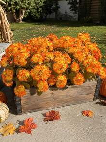 4pcs Set Artificial Geranium Flowers, Outdoor Autumn Decoration, 4 Bundles Silk Texture Realistic Fake Autumn Floral Plants, Suitable For Front Door, Garden Planters, Patio, Balcony, Yard, Home Indoor, Orange Yellow - Multicolor - View 2