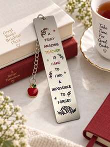 Engraved Metal Bookmark With Apple Pendant, A Truly Amazing Teacher Inspirational Book Mark, Teacher Appreciation Thank You Gift - Multicolor - View 5
