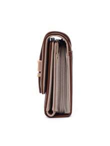 PRETTYZYS Fashionable Short Wallet 2026 New Solid Color Folding Snap Belt Design Korean Style Minimalist Multifunctional Card Holder Coin Purse ID Window Storage Wallet Christmas Gift Back To School Gift Valentine's Day Gift Mother's Day Gift All Season - Brown - View 6