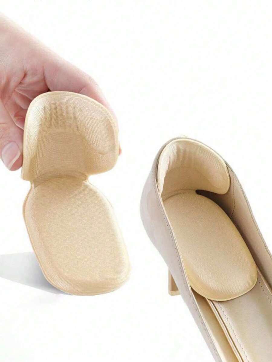 QKC 2pcs T-Shaped Thick Anti-Slip Heel Pads, Self-Adhesive Heel Grips For Men And Women Shoes, Anti-Slip, Anti-Blister, Heel Protection - Beige - View 1
