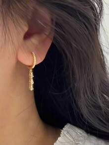 1 Pair Luxury Minimalist Cubic Zirconia Teardrop Glass Earrings Suitable For Women's Casual And Party Wear - Yellow Gold - View 4