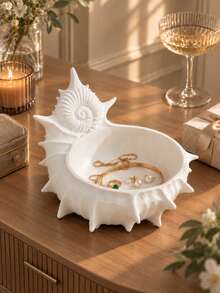 1pc Decorative Seashell Shaped Jewelry Tray, Can Neatly Display Rings, Earrings, Necklaces, Bracelets, Pearls And Crystals, Add Coastal Style To Vanity, Bedside Table, Entryway Or Bathroom Countertop, Seashell Tray, Jewelry Dish, Room Decor, Gift - Multicolor - View 6