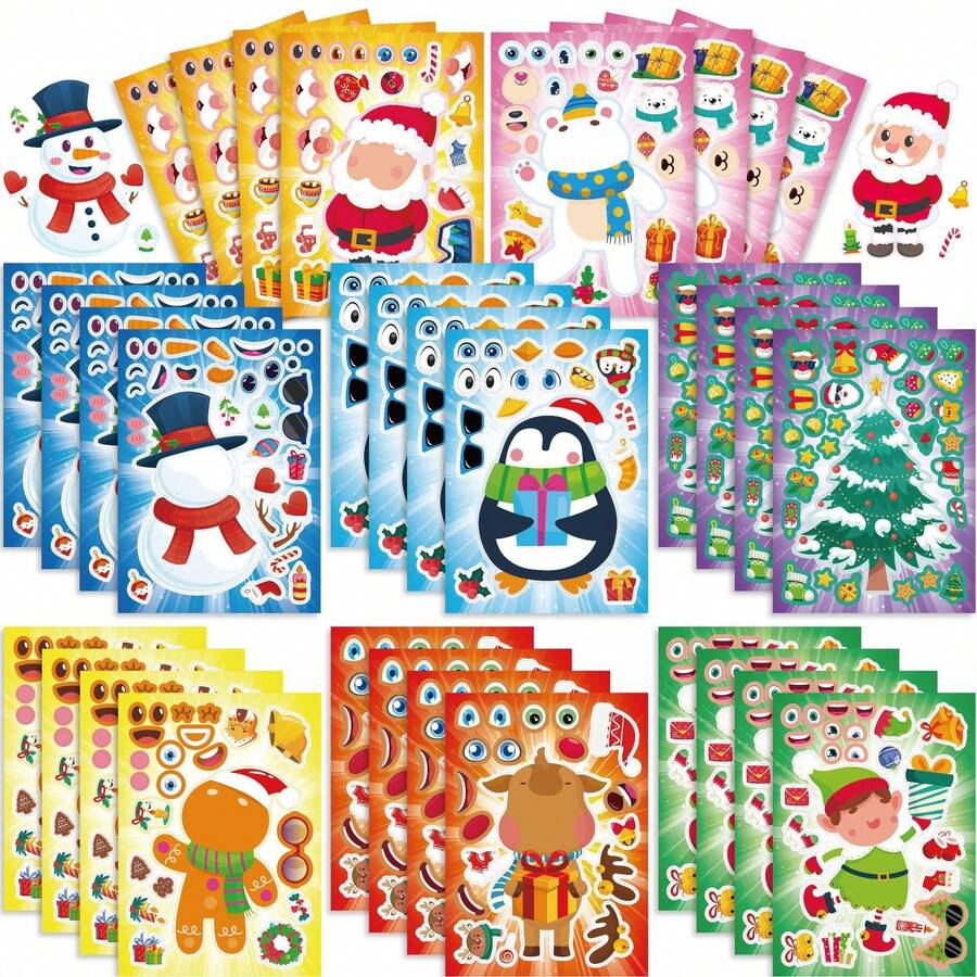 8/16/24 Christmas DIY Kids Stickers, Christmas Cartoon Characters Snowman Reindeer Christmas Tree Design, Parent-Child Interactive Puzzle Toy, Brain Development For Kids, Holiday Party Gift, Gift Packaging Stickers, Kindergarten Toy, Home Decor, Can Be Applied To Tables, Notebooks, Balloons, Suitcases, Refrigerators And More - Mixed Color - View 1