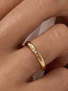 1pc 18K Gold Plated Luxury Diamond Ring, Vintage Equidistant Inlaid Diamond Ring Band, Suitable For Women And Girls For Festivals, Parties, Daily Wear, Jewelry Gift - Yellow Gold - View 15