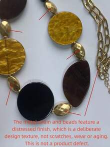 1pc Boho Statement Women's Long Necklace,Vintage Golden Chain Amber Acrylic Geometric,Adjustable Stacked Layered Jewelry For Daily Vacation Date Party - Multicolor - View 7
