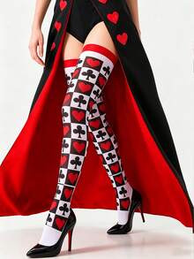 1 Pair Women's Poker Print Over-The-Knee Socks, High Elastic Fabric, Holiday Party Stockings, Versatile Daily Wear - Multicolor - View 3