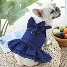 1pc Cute Denim Bow Dress For Cats And Dogs, Pet Harness Dress With Bowknot Design, Stylish Jean Skirt Outfit For Small Dogs And Kittens, Adorable Pet Clothing - Multicolor - View 7