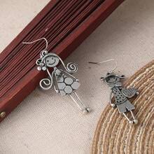 1 Pair Creative Bohemian Style Cute Couple Character Metal Pendant Earrings - Silver - View 5