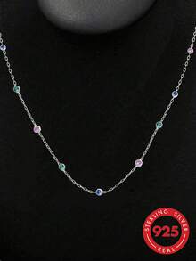 1pc S925 Sterling Silver Niche Vibrant Geometric Circle Collarbone Necklace, Delicate Luxury Versatile Vacation Party Photo-Worthy Atmosphere Neck Accessory, Gentle Elegant Sweet Elegant Women's Necklace, Thoughtful Gift For Family And Friends - Silver - View 8