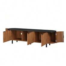 TV Lowboard Made Of MDF With 5 Doors, Fluted Front, Rounded Sides, Iron Legs, And Iron Handles - Walnut+MDF - View 6