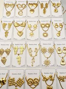 Gold Stainless Steel Jewelry - Random Style Delivery, Heart/Sun/Leaf Designs, Tarnish-Resistant, Perfect For Daily Wear & Gifting - Multicolor - View 9