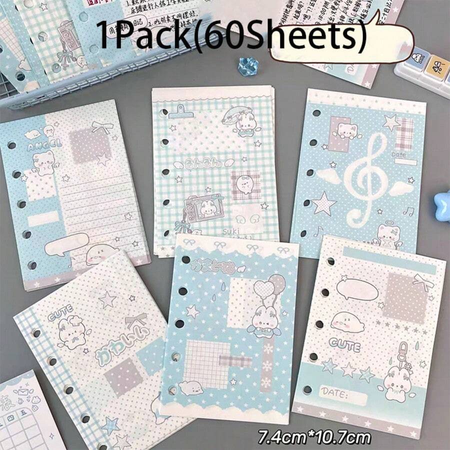 1 Pack (60 Sheets) M5 Angel Rabbit Planner Refill Paper, Highly Attractive Detachable 5-Hole Thickened Replacement Travel Notebook Loose-Leaf Paper - Multicolor - View 1