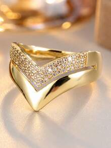 1 Stylish Women's Ring With A Double-Layer Letter V Design And Cubic Zirconia. - Ring - View 11