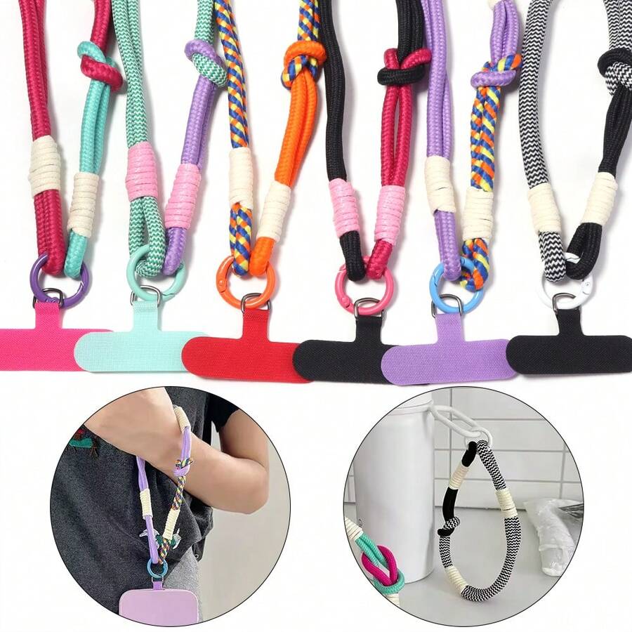2pcs/Pack Polyester Dopamine Colorblock Camera Keychain Phone Anti-Loss Short Lanyard 16cm, Macaron Multicolor, With Built-In Washer And Hanging Clip, Primarily Used As Phone Wrist Strap, Can Hang Keys, Small Items, Anti-Loss Portable Daily Hanging Accessory