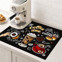 1pc Black Coffee Theme Printed Kitchen Drain Mat Table Mat, Coffee Time Coffee Cup Iced Coffee Coffee Bean Text Pattern Dining Table Mat, Coffee Machine Countertop Mat Bar Countertop Decor Mat, Home Kitchen Dining Room Coffee Corner Home Decor - Multicolor - View 4