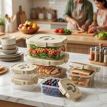 Multi-Functional Transparent Plastic Compartment Food Storage Box, Refrigerator Multi Grids Sealed Fresh-Keeping Box With Cover, Large Capacity Reusable Vegetables FruitsIngredient Container, Microwave Heatable, Kitchen Food Storage And Organization - Multicolor - View 3