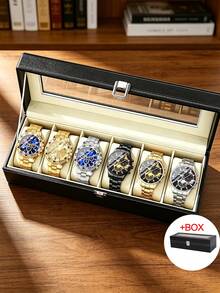 6pcs Boys Sports Watch Gift Set, Gift For Friends, Stainless Steel Material, Calendar Wristwatch, Birthday Gift Box, Quartz Watch Gift Set - Multicolor - View 2
