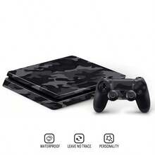 Dark Gray Camouflage Pattern Vinyl Sticker Set Compatible With PS4 Slim, Full Set Includes Console Sticker + 2 Controller Stickers, Premium PVC Material, Scratch-Resistant And Wear-Resistant, Removable Without Residue Game Console Decorative Film - View 5