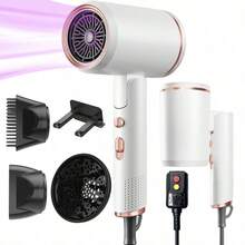 Professional Negative Ion Hair Dryer With Diffuser, Concentrator Nozzle And Hanging Hook, Designed For Curly Hair. Ceramic Technology Nozzle For Fast Drying, Salon-Quality Results. Lightweight, Quiet, Foldable, Convenient For Travel. - US A Type Plug(110-127V) - View 15