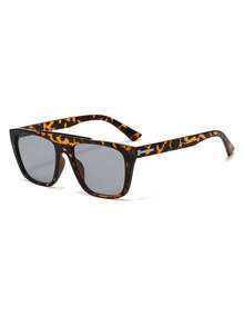 1 Pair Men's Tea Leopard Print Square Frame Rivet Decor Fashion Glasses - Multicolor - View 2