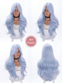 alicegarden 28-Inch Long Synthetic Wig Featuring A Natural Wavy Style In A A Stunning Blue. Middle Part Design , This False Hairpiece Is Perfect For Ms Daily Party Cosplay Use, Offering A Natural And Natural Durable Wig Gift For Ladies. - Blue - View 8