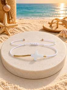 1PC Casual Style Cross Pendant Bracelet, Adjustable Bracelet, Baptism Gift, Birthday Gift - Multicolor - View 3