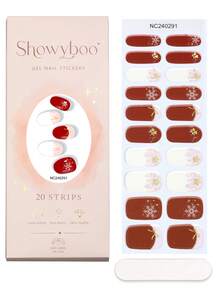 Showyboo Semi-Cured Gel Nail Strips, 20 Pieces, Glow In The Dark Christmas Snowflake Bow Nail Stickers, Luminous Party Festive Design Self-Adhesive Nail Decals For Christmas Night Parties, Rave Events & Holiday Gatherings - Red and White - View 7