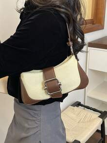 Fashionable Colorblock Shoulder Baguette Bag, Suitable For Women Shopping, Dating, Gifts And Daily Use - Brown - View 5