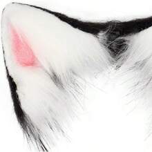 Halloween Animal Ear & Tail Set, Cosplay Props For Anime Convention, Cat Girl Beast Ear Cosplay, Handmade Cat Ear Headband & Cat Tail Set, Realistic Fox Tail Accessory, Anime Beast Ear & Tail Set With Bell Collar - Black Powder - View 5