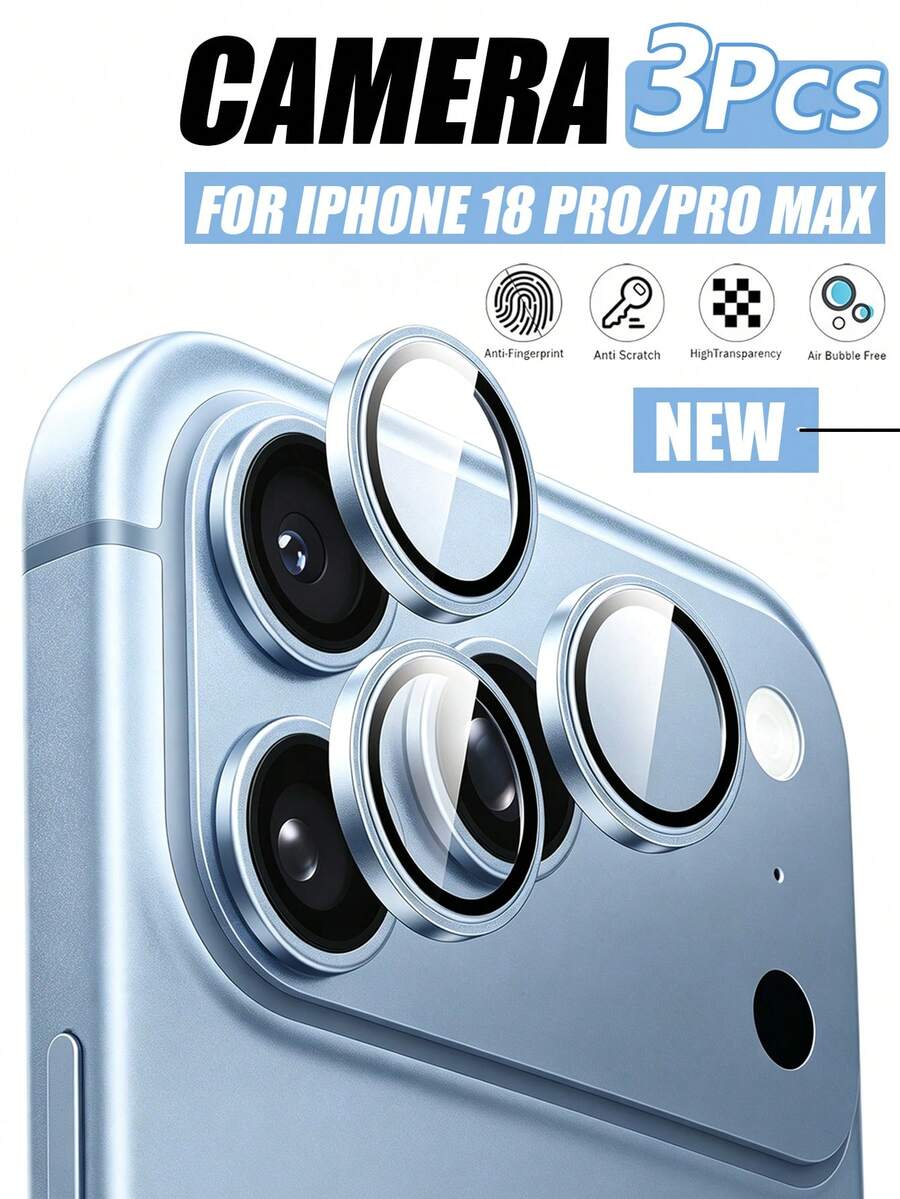 3入組 [2026新款] 1:1 隱形貼合相機鏡頭保護貼，相容 iPhone 18 Pro Max/18 Pro/Duo/17 Pro Max/17 Pro/17/16 Pro Max/16 Pro/16 Plus/16/15 Pro Max/15 Pro/15 Plus/15/14/13/12，藍色，9H 航太級強化玻璃，超高清，金屬環，防刮、防指紋、防碎裂、無氣泡，易安裝，相容手機殼，送給親友的生日禮物 - 淺藍色 - 查看 1