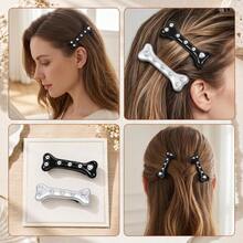 6pcs Bone Hair Clips Silver Black Rhinestone Women Girls Dog Bone Crocodile Clip Clothing Decoration Hair Accessories - Multicolor - View 3