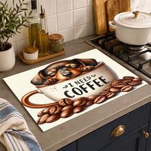 1pc Puppy Coffee Theme Kitchen Table Mat, Cute Pet Dog Coffee Cup & Coffee Bean Print Placemat, Coffee Table Mat, Coffee Machine Countertop Mat, Coffee Bar Desktop Decor Mat, Kitchen Dining Home Decor - Multicolor - View 2